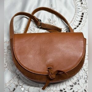 Free People Faye Saddle Belt Crossbody Brown Leather Half-Moon Bag
